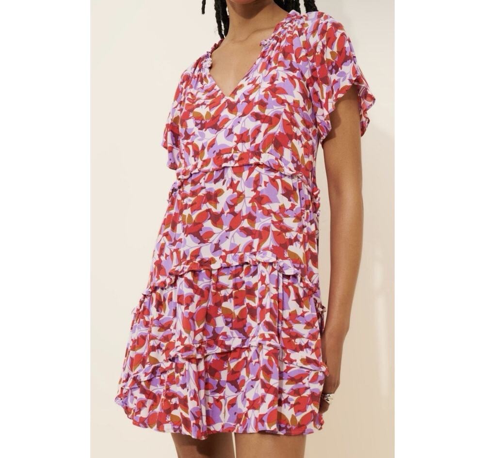 Anthropologie Women’s Floral Tiered Ruffle Mini Dress Multicolor XS